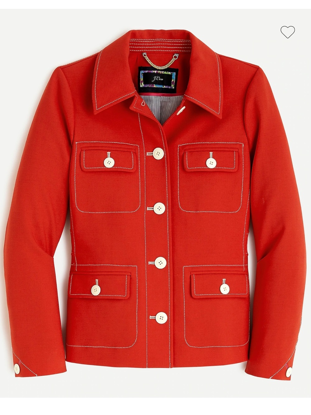 NWT J. Crew Tailored Jacket with Contrast Stitch in Red Wool Blend Size XL